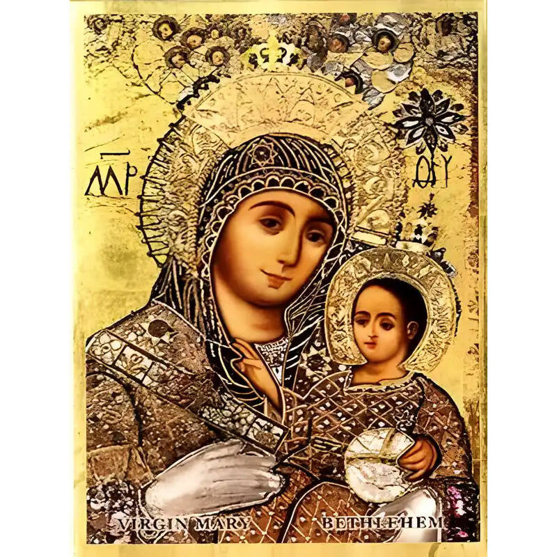 Εικόνα Ορθοδοξίας με περίγραμμα χρυσό σε ξύλο Φλαμουρίας  με  βάση Εικόνα ΠΑΝΑΓΙΑ ΜΕ ΧΡΙΣΤΟ, ΒΗΘΛΕΕΜ Χειροποίητη Ελληνορθόδοξη εικόνα του Ιησού Χριστού, Κρεμαστή πλάκα βυζαντινής τέχνης, χριστιανική τέχνη Διάσταση 15x11 cm (5,9x4,3 ίντσες)  INTRAEK-337757864352