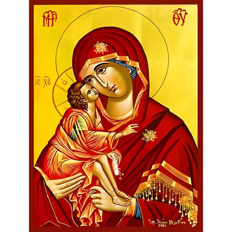 Εικόνα Ορθοδοξίας με περίγραμμα χρυσό σε ξύλο Φλαμουρίας  με  βάση Εικόνα ΠΑΝΑΓΙΑ ΜΕ ΧΡΙΣΤΟ, ΓΛΥΚΟΦΙΛΟΥΣΑ Χειροποίητη Ελληνορθόδοξη εικόνα του Ιησού Χριστού, Κρεμαστή πλάκα βυζαντινής τέχνης, χριστιανική τέχνη Διάσταση 15x11 cm (5,9x4,3 ίντσες)  INTRAEK-337757864341
