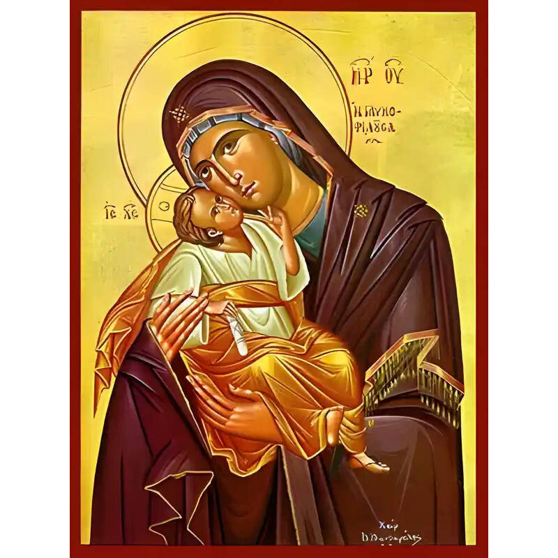 Εικόνα Ορθοδοξίας με περίγραμμα χρυσό σε ξύλο Φλαμουρίας  με  βάση Εικόνα ΠΑΝΑΓΙΑ ΜΕ ΧΡΙΣΤΟ, ΓΛΥΚΟΦΙΛΟΥΣΑ Χειροποίητη Ελληνορθόδοξη εικόνα του Ιησού Χριστού, Κρεμαστή πλάκα βυζαντινής τέχνης, χριστιανική τέχνη Διάσταση 15x11 cm (5,9x4,3 ίντσες)  INTRAEK-337757864340