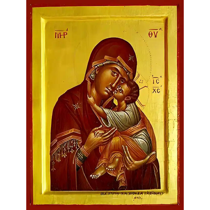 Εικόνα Ορθοδοξίας με περίγραμμα χρυσό σε ξύλο Φλαμουρίας  με  βάση Εικόνα ΠΑΝΑΓΙΑ ΜΕ ΧΡΙΣΤΟ, ΓΛΥΚΟΦΙΛΟΥΣΑ Χειροποίητη Ελληνορθόδοξη εικόνα του Ιησού Χριστού, Κρεμαστή πλάκα βυζαντινής τέχνης, χριστιανική τέχνη Διάσταση 15x11 cm (5,9x4,3 ίντσες)  INTRAEK-337757864339
