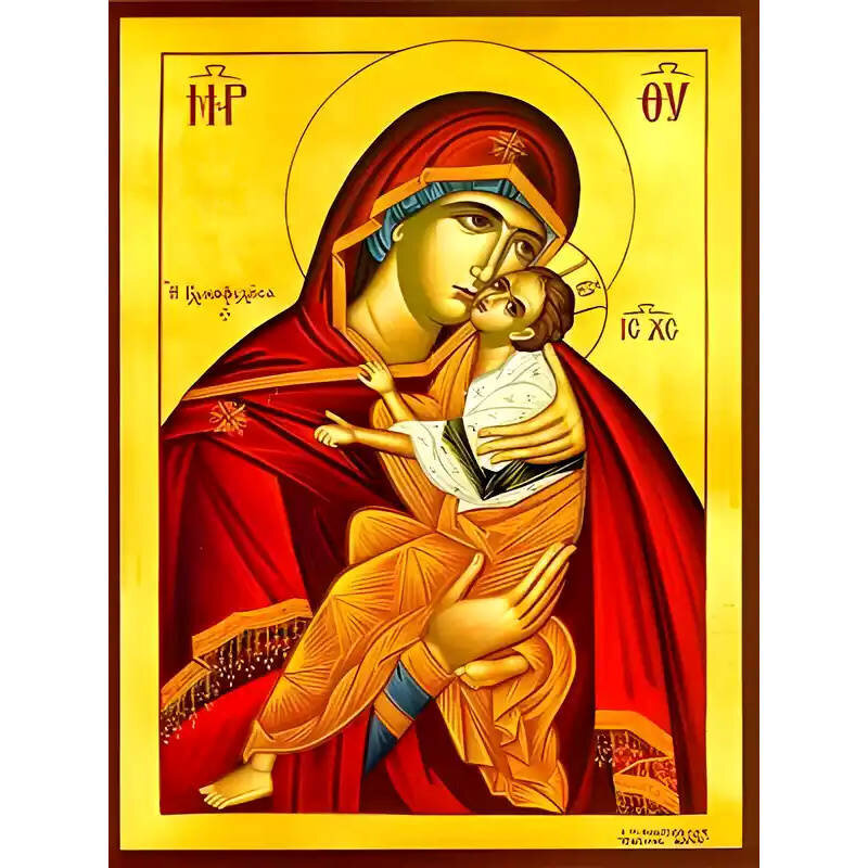 Εικόνα Ορθοδοξίας με περίγραμμα χρυσό σε ξύλο Φλαμουρίας  με  βάση Εικόνα ΠΑΝΑΓΙΑ ΜΕ ΧΡΙΣΤΟ, ΓΛΥΚΟΦΙΛΟΥΣΑ Χειροποίητη Ελληνορθόδοξη εικόνα του Ιησού Χριστού, Κρεμαστή πλάκα βυζαντινής τέχνης, χριστιανική τέχνη Διάσταση 15x11 cm (5,9x4,3 ίντσες)  INTRAEK-337757864336