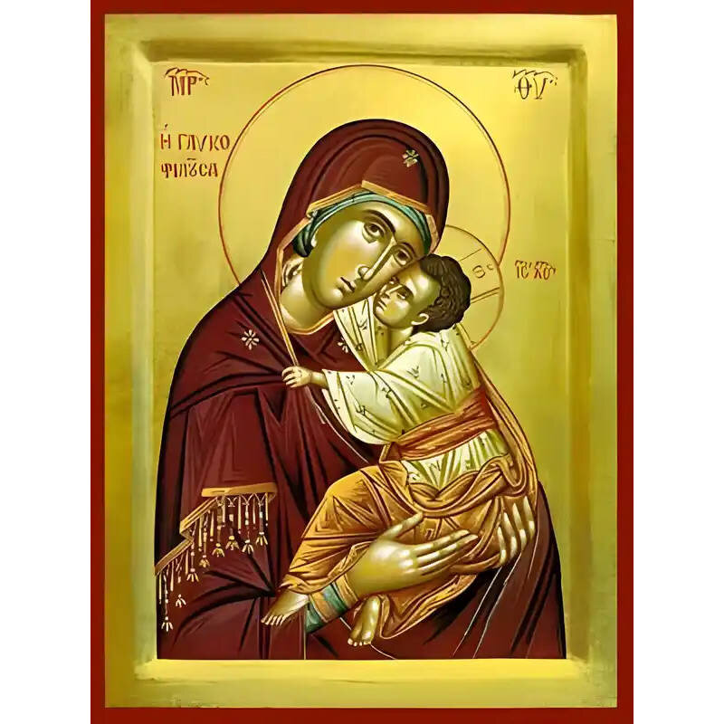 Εικόνα Ορθοδοξίας με περίγραμμα χρυσό σε ξύλο Φλαμουρίας  με  βάση Εικόνα ΠΑΝΑΓΙΑ ΜΕ ΧΡΙΣΤΟ, ΓΛΥΚΟΦΙΛΟΥΣΑ Χειροποίητη Ελληνορθόδοξη εικόνα του Ιησού Χριστού, Κρεμαστή πλάκα βυζαντινής τέχνης, χριστιανική τέχνη Διάσταση 15x11 cm (5,9x4,3 ίντσες)  INTRAEK-337757864335
