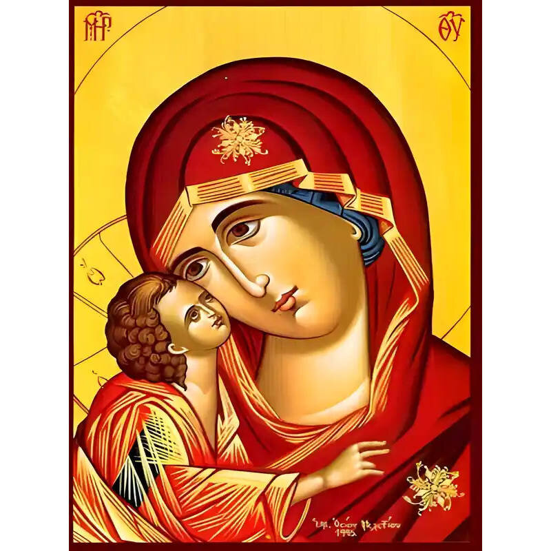Εικόνα Ορθοδοξίας με περίγραμμα χρυσό σε ξύλο Φλαμουρίας  με  βάση Εικόνα ΠΑΝΑΓΙΑ ΜΕ ΧΡΙΣΤΟ, ΓΛΥΚΟΦΙΛΟΥΣΑ , ΠΡΟΤΟΜΗ Χειροποίητη Ελληνορθόδοξη εικόνα του Ιησού Χριστού, Κρεμαστή πλάκα βυζαντινής τέχνης, χριστιανική τέχνη Διάσταση 15x11 cm (5,9x4,3 ίντσες)  INTRAEK-337757864327