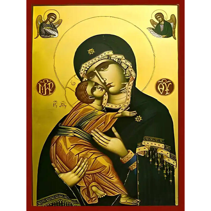 Εικόνα Ορθοδοξίας με περίγραμμα χρυσό σε ξύλο Φλαμουρίας  με  βάση Εικόνα ΠΑΝΑΓΙΑ ΜΕ ΧΡΙΣΤΟ, ΓΛΥΚΟΦΙΛΟΥΣΑ ΜΕ ΑΓΓΕΛΟΥΣ Χειροποίητη Ελληνορθόδοξη εικόνα του Ιησού Χριστού, Κρεμαστή πλάκα βυζαντινής τέχνης, χριστιανική τέχνη Διάσταση 15x11 cm (5,9x4,3 ίντσες)  INTRAEK-337757864324