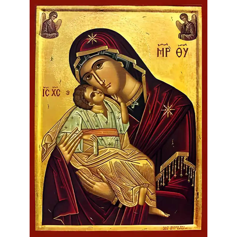 Εικόνα Ορθοδοξίας με περίγραμμα χρυσό σε ξύλο Φλαμουρίας  με  βάση Εικόνα ΠΑΝΑΓΙΑ ΜΕ ΧΡΙΣΤΟ, ΓΛΥΚΟΦΙΛΟΥΣΑ ΜΕ ΑΓΓΕΛΟΥΣ Χειροποίητη Ελληνορθόδοξη εικόνα του Ιησού Χριστού, Κρεμαστή πλάκα βυζαντινής τέχνης, χριστιανική τέχνη Διάσταση 15x11 cm (5,9x4,3 ίντσες)  INTRAEK-337757864322