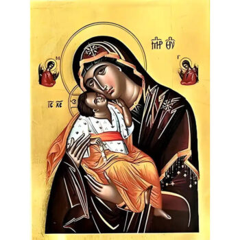 Εικόνα Ορθοδοξίας με περίγραμμα χρυσό σε ξύλο Φλαμουρίας  με  βάση Εικόνα ΠΑΝΑΓΙΑ ΜΕ ΧΡΙΣΤΟ, ΓΛΥΚΟΦΙΛΟΥΣΑ ΜΕ ΑΓΓΕΛΟΥΣ Χειροποίητη Ελληνορθόδοξη εικόνα του Ιησού Χριστού, Κρεμαστή πλάκα βυζαντινής τέχνης, χριστιανική τέχνη Διάσταση 15x11 cm (5,9x4,3 ίντσες)  INTRAEK-337757864321 - Image 1