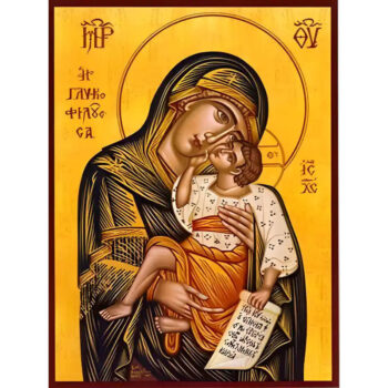 Εικόνα Ορθοδοξίας με περίγραμμα χρυσό σε ξύλο Φλαμουρίας  με  βάση Εικόνα ΠΑΝΑΓΙΑ ΜΕ ΧΡΙΣΤΟ, ΓΛΥΚΟΦΙΛΟΥΣΑ ΜΕ ΧΡΥΣΟΚΟΝΔΥΛΙΑ Χειροποίητη Ελληνορθόδοξη εικόνα του Ιησού Χριστού, Κρεμαστή πλάκα βυζαντινής τέχνης, χριστιανική τέχνη Διάσταση 15x11 cm (5,9x4,3 ίντσες)  INTRAEK-337757864320 - Image 1