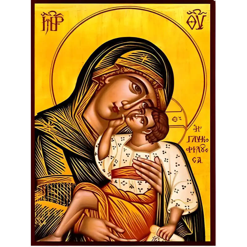 Εικόνα Ορθοδοξίας με περίγραμμα χρυσό σε ξύλο Φλαμουρίας  με  βάση Εικόνα ΠΑΝΑΓΙΑ ΜΕ ΧΡΙΣΤΟ, ΓΛΥΚΟΦΙΛΟΥΣΑ ΜΕ ΧΡΥΣΟΚΟΝΔΥΛΙΑ, ΠΡΟΤΟΜΗ Χειροποίητη Ελληνορθόδοξη εικόνα του Ιησού Χριστού, Κρεμαστή πλάκα βυζαντινής τέχνης, χριστιανική τέχνη Διάσταση 15x11 cm (5,9x4,3 ίντσες)  INTRAEK-337757864319
