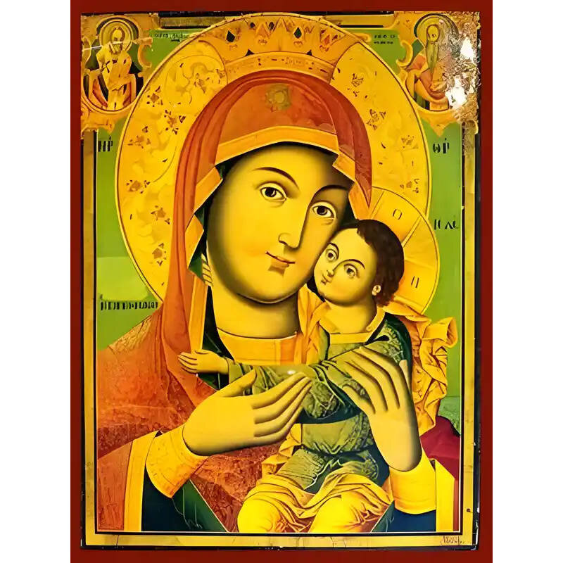Εικόνα Ορθοδοξίας με περίγραμμα χρυσό σε ξύλο Φλαμουρίας  με  βάση Εικόνα ΠΑΝΑΓΙΑ ΜΕ ΧΡΙΣΤΟ, ΓΛΥΚΟΦΙΛΟΥΣΑ, ΜΕΤΑΒΥΖΑΝΤΙΝΗ, ΠΡΟΤΟΜΗ Χειροποίητη Ελληνορθόδοξη εικόνα του Ιησού Χριστού, Κρεμαστή πλάκα βυζαντινής τέχνης, χριστιανική τέχνη Διάσταση 15x11 cm (5,9x4,3 ίντσες)  INTRAEK-337757864307