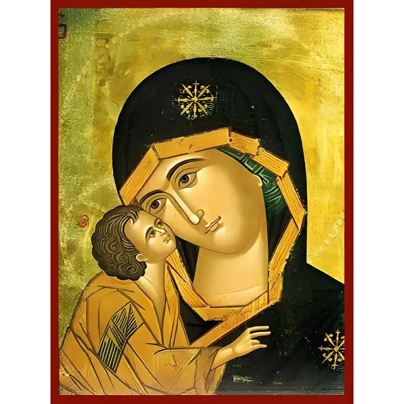 Εικόνα Ορθοδοξίας με περίγραμμα χρυσό σε ξύλο Φλαμουρίας  με  βάση Εικόνα ΠΑΝΑΓΙΑ ΜΕ ΧΡΙΣΤΟ, ΓΛΥΚΟΦΙΛΟΥΣΑ, ΝΤΟΝ, ΛΕΠΤΟΜΕΡΕΙΑ Χειροποίητη Ελληνορθόδοξη εικόνα του Ιησού Χριστού, Κρεμαστή πλάκα βυζαντινής τέχνης, χριστιανική τέχνη Διάσταση 15x11 cm (5,9x4,3 ίντσες)  INTRAEK-337757863722