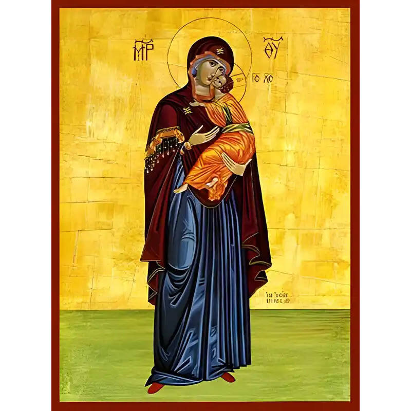 Εικόνα Ορθοδοξίας με περίγραμμα χρυσό σε ξύλο Φλαμουρίας  με  βάση Εικόνα ΠΑΝΑΓΙΑ ΜΕ ΧΡΙΣΤΟ, ΓΛΥΚΟΦΙΛΟΥΣΑ, ΟΛΟΣΩΜΗ Χειροποίητη Ελληνορθόδοξη εικόνα του Ιησού Χριστού, Κρεμαστή πλάκα βυζαντινής τέχνης, χριστιανική τέχνη Διάσταση 15x11 cm (5,9x4,3 ίντσες)  INTRAEK-337757864304