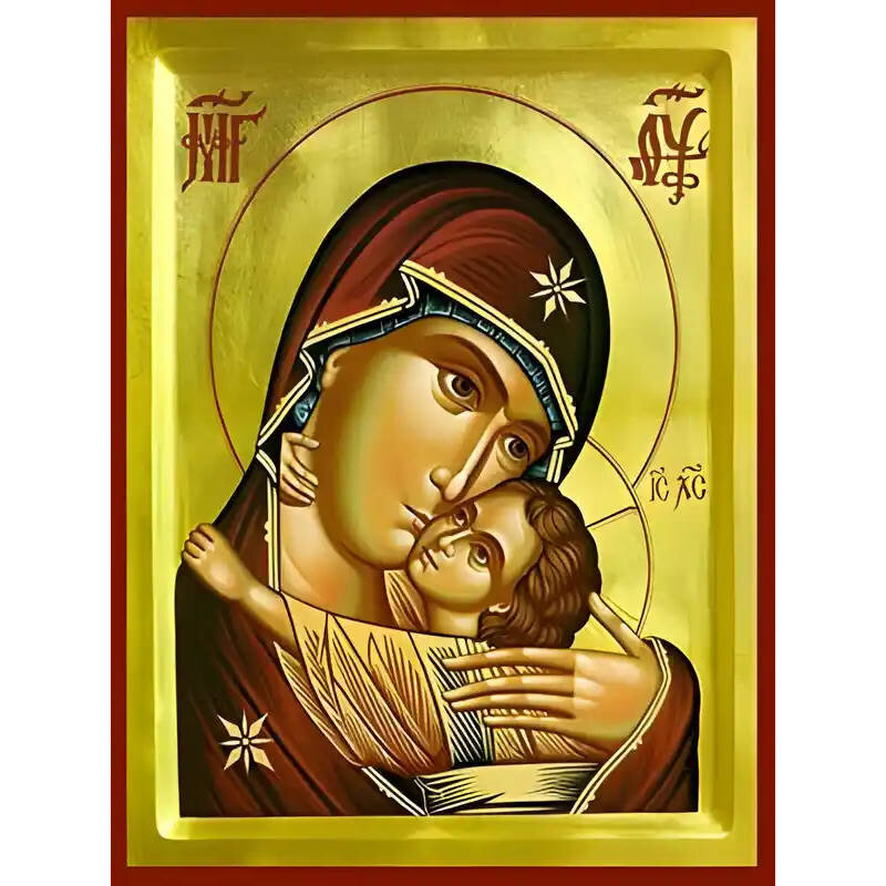 Εικόνα Ορθοδοξίας με περίγραμμα χρυσό σε ξύλο Φλαμουρίας  με  βάση Εικόνα ΠΑΝΑΓΙΑ ΜΕ ΧΡΙΣΤΟ, ΓΛΥΚΟΦΙΛΟΥΣΑ, ΠΣΚΩΒ, ΠΡΟΤΟΜΗ Χειροποίητη Ελληνορθόδοξη εικόνα του Ιησού Χριστού, Κρεμαστή πλάκα βυζαντινής τέχνης, χριστιανική τέχνη Διάσταση 15x11 cm (5,9x4,3 ίντσες)  INTRAEK-337757864294