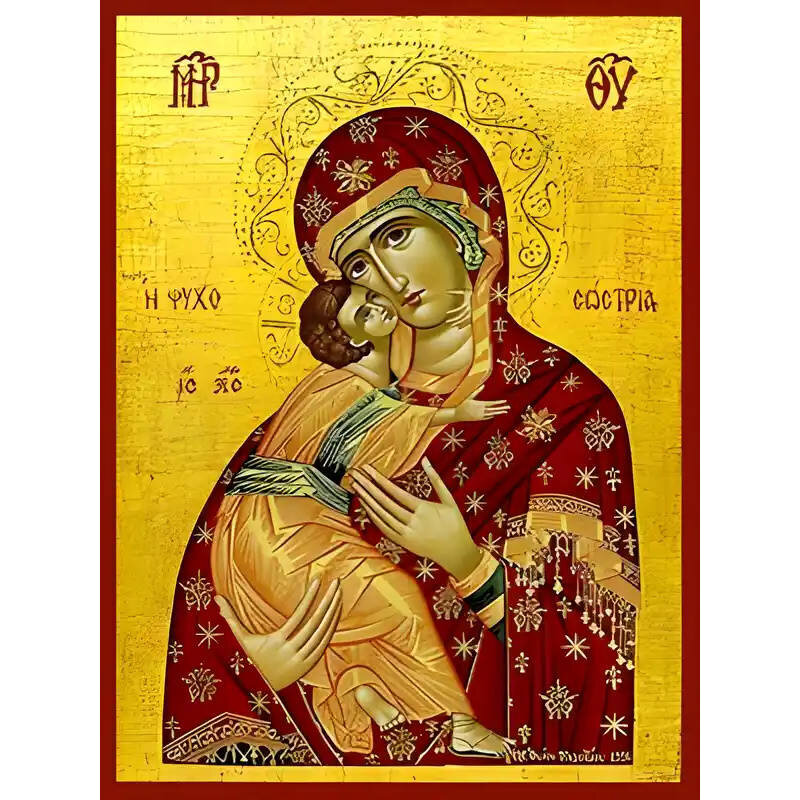 Εικόνα Ορθοδοξίας με περίγραμμα χρυσό σε ξύλο Φλαμουρίας  με  βάση Εικόνα ΠΑΝΑΓΙΑ ΜΕ ΧΡΙΣΤΟ, ΓΛΥΚΟΦΙΛΟΥΣΑ, ΨΥΧΟΣΩΣΤΡΙΑ Χειροποίητη Ελληνορθόδοξη εικόνα του Ιησού Χριστού, Κρεμαστή πλάκα βυζαντινής τέχνης, χριστιανική τέχνη Διάσταση 15x11 cm (5,9x4,3 ίντσες)  INTRAEK-337757864292
