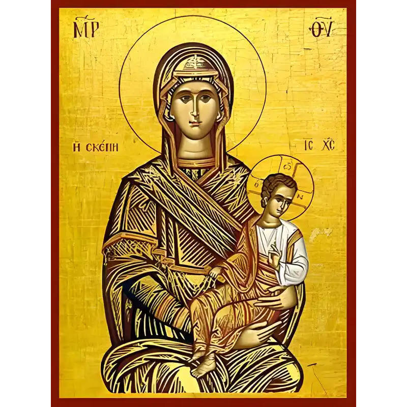 Εικόνα Ορθοδοξίας με περίγραμμα χρυσό σε ξύλο Φλαμουρίας  με  βάση Εικόνα ΠΑΝΑΓΙΑ ΜΕ ΧΡΙΣΤΟ, Η ΑΓΙΑ ΣΚΕΠΗ Χειροποίητη Ελληνορθόδοξη εικόνα του Ιησού Χριστού, Κρεμαστή πλάκα βυζαντινής τέχνης, χριστιανική τέχνη Διάσταση 15x11 cm (5,9x4,3 ίντσες)  INTRAEK-337757864279