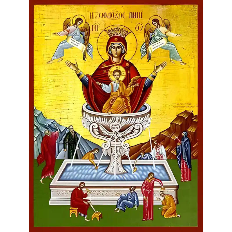 Εικόνα Ορθοδοξίας με περίγραμμα χρυσό σε ξύλο Φλαμουρίας  με  βάση Εικόνα ΠΑΝΑΓΙΑ ΜΕ ΧΡΙΣΤΟ, Η ΖΩΟΔΟΧΟΣ ΠΗΓΗ Χειροποίητη Ελληνορθόδοξη εικόνα του Ιησού Χριστού, Κρεμαστή πλάκα βυζαντινής τέχνης, χριστιανική τέχνη Διάσταση 15x11 cm (5,9x4,3 ίντσες)  INTRAEK-337757864275