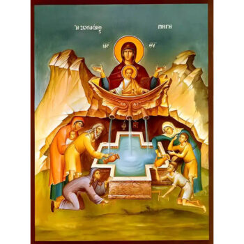 Εικόνα Ορθοδοξίας με περίγραμμα χρυσό σε ξύλο Φλαμουρίας  με  βάση Εικόνα ΠΑΝΑΓΙΑ ΜΕ ΧΡΙΣΤΟ, Η ΖΩΟΔΟΧΟΣ ΠΗΓΗ Χειροποίητη Ελληνορθόδοξη εικόνα του Ιησού Χριστού, Κρεμαστή πλάκα βυζαντινής τέχνης, χριστιανική τέχνη Διάσταση 15x11 cm (5,9x4,3 ίντσες)  INTRAEK-337757864274 - Image 1