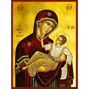 Εικόνα Ορθοδοξίας με περίγραμμα χρυσό σε ξύλο Φλαμουρίας με βάση Εικόνα ΠΑΝΑΓΙΑ ΜΕ ΧΡΙΣΤΟ, Η ΜΕΓΑΛΟΧΑΡΗ Χειροποίητη Ελληνορθόδοξη εικόνα του Ιησού Χριστού, Κρεμαστή πλάκα βυζαντινής τέχνης, χριστιανική τέχνη Διάσταση 15x11 cm (5,9x4,3 ίντσες) INTRAEK-337757863715 - Image 1