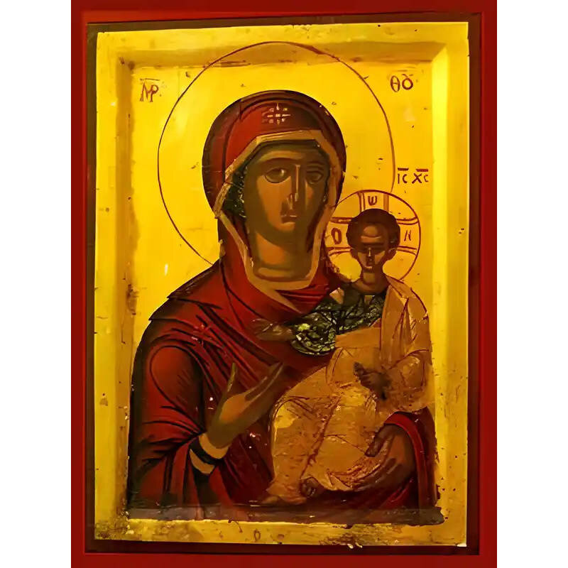 Εικόνα Ορθοδοξίας με περίγραμμα χρυσό σε ξύλο Φλαμουρίας  με  βάση Εικόνα ΠΑΝΑΓΙΑ ΜΕ ΧΡΙΣΤΟ, ΟΔΗΓΗΤΡΙΑ Χειροποίητη Ελληνορθόδοξη εικόνα του Ιησού Χριστού, Κρεμαστή πλάκα βυζαντινής τέχνης, χριστιανική τέχνη Διάσταση 15x11 cm (5,9x4,3 ίντσες)  INTRAEK-337757864259