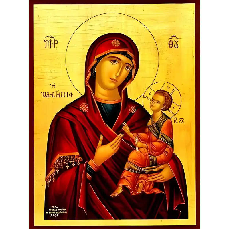 Εικόνα Ορθοδοξίας με περίγραμμα χρυσό σε ξύλο Φλαμουρίας  με  βάση Εικόνα ΠΑΝΑΓΙΑ ΜΕ ΧΡΙΣΤΟ, ΟΔΗΓΗΤΡΙΑ Χειροποίητη Ελληνορθόδοξη εικόνα του Ιησού Χριστού, Κρεμαστή πλάκα βυζαντινής τέχνης, χριστιανική τέχνη Διάσταση 15x11 cm (5,9x4,3 ίντσες)  INTRAEK-337757864258
