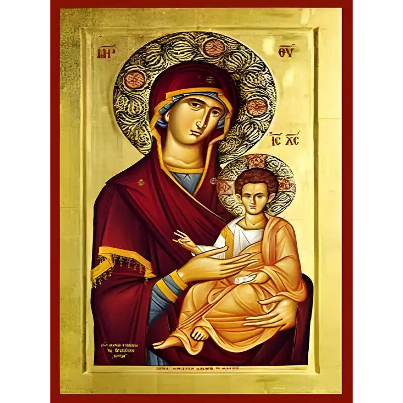 Εικόνα Ορθοδοξίας με περίγραμμα χρυσό σε ξύλο Φλαμουρίας  με  βάση Εικόνα ΠΑΝΑΓΙΑ ΜΕ ΧΡΙΣΤΟ, ΟΔΗΓΗΤΡΙΑ Χειροποίητη Ελληνορθόδοξη εικόνα του Ιησού Χριστού, Κρεμαστή πλάκα βυζαντινής τέχνης, χριστιανική τέχνη Διάσταση 15x11 cm (5,9x4,3 ίντσες)  INTRAEK-337757864255