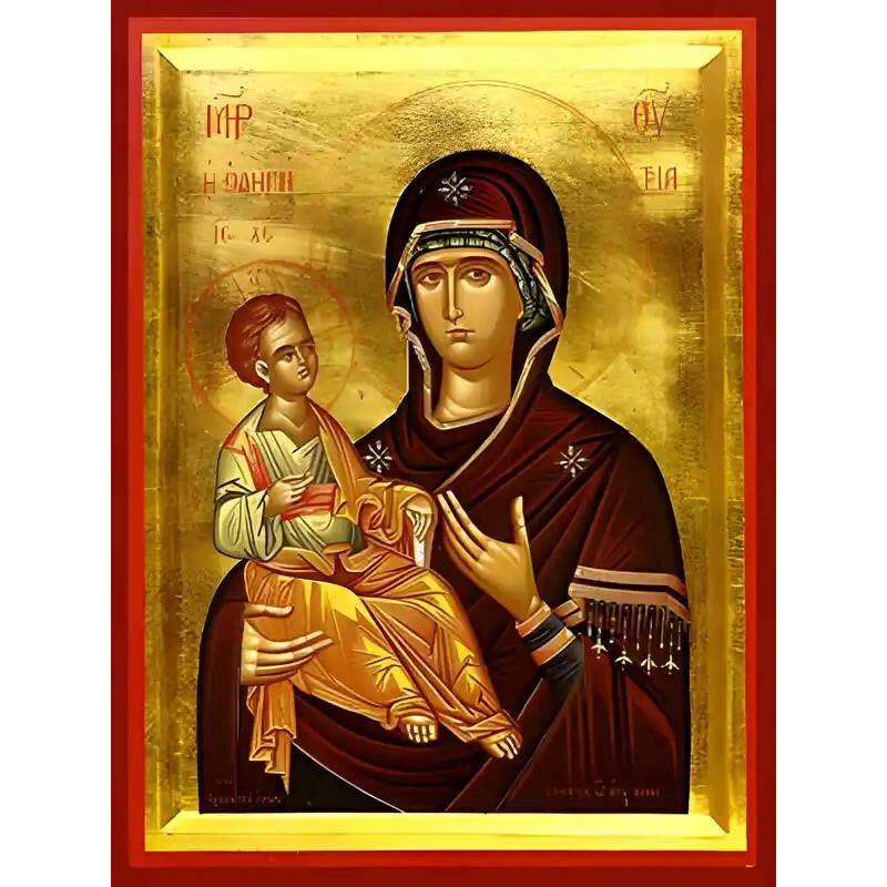 Εικόνα Ορθοδοξίας με περίγραμμα χρυσό σε ξύλο Φλαμουρίας  με  βάση Εικόνα ΠΑΝΑΓΙΑ ΜΕ ΧΡΙΣΤΟ, ΟΔΗΓΗΤΡΙΑ Χειροποίητη Ελληνορθόδοξη εικόνα του Ιησού Χριστού, Κρεμαστή πλάκα βυζαντινής τέχνης, χριστιανική τέχνη Διάσταση 15x11 cm (5,9x4,3 ίντσες)  INTRAEK-337757864252