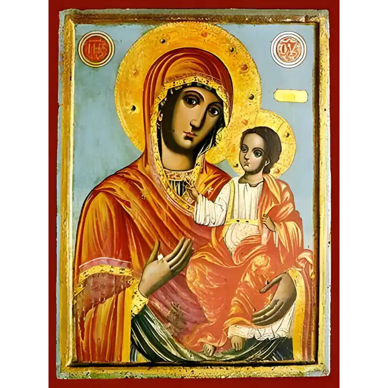 Εικόνα Ορθοδοξίας με περίγραμμα χρυσό σε ξύλο Φλαμουρίας  με  βάση Εικόνα ΠΑΝΑΓΙΑ ΜΕ ΧΡΙΣΤΟ, ΟΔΗΓΗΤΡΙΑ Χειροποίητη Ελληνορθόδοξη εικόνα του Ιησού Χριστού, Κρεμαστή πλάκα βυζαντινής τέχνης, χριστιανική τέχνη Διάσταση 15x11 cm (5,9x4,3 ίντσες)  INTRAEK-337757864251