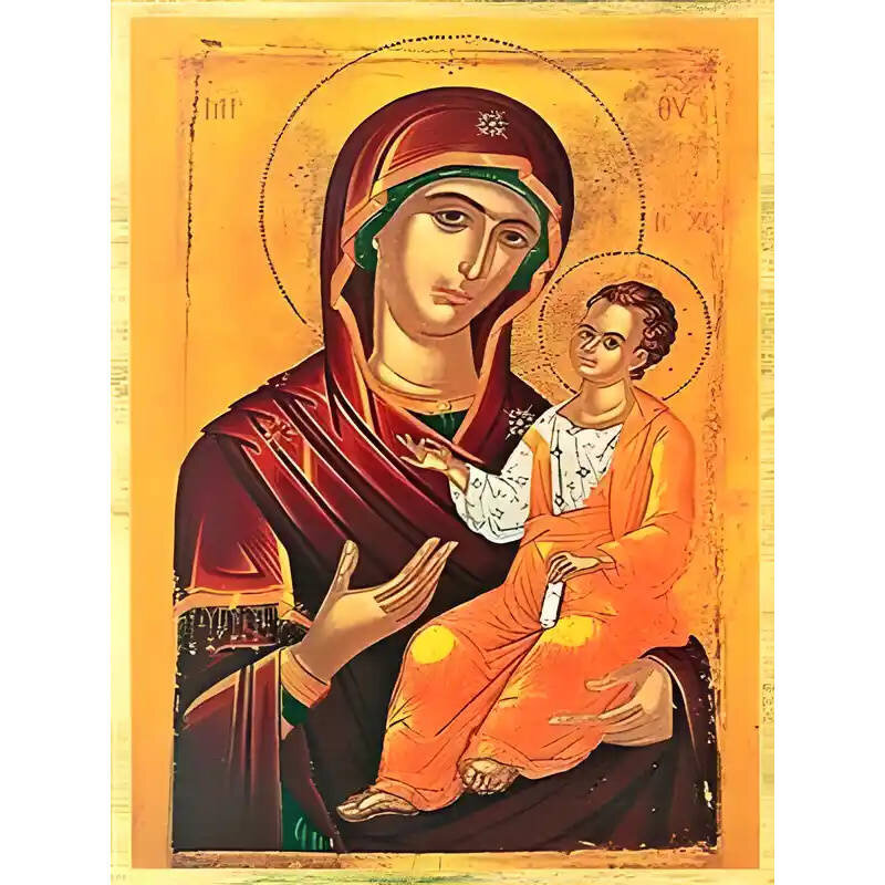 Εικόνα Ορθοδοξίας με περίγραμμα χρυσό σε ξύλο Φλαμουρίας  με  βάση Εικόνα ΠΑΝΑΓΙΑ ΜΕ ΧΡΙΣΤΟ, ΟΔΗΓΗΤΡΙΑ Χειροποίητη Ελληνορθόδοξη εικόνα του Ιησού Χριστού, Κρεμαστή πλάκα βυζαντινής τέχνης, χριστιανική τέχνη Διάσταση 15x11 cm (5,9x4,3 ίντσες)  INTRAEK-337757863709