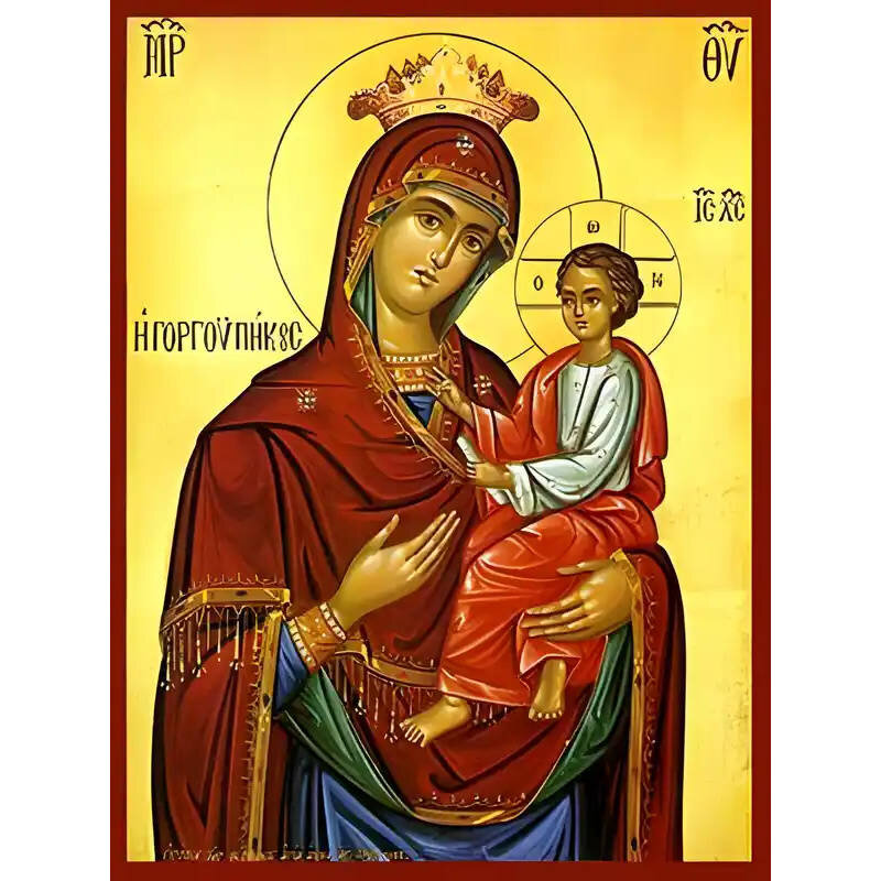 Εικόνα Ορθοδοξίας με περίγραμμα χρυσό σε ξύλο Φλαμουρίας  με  βάση Εικόνα ΠΑΝΑΓΙΑ ΜΕ ΧΡΙΣΤΟ, ΟΔΗΓΗΤΡΙΑ, ΓΟΡΓΟΥΠΗΚΟΟΣ Χειροποίητη Ελληνορθόδοξη εικόνα του Ιησού Χριστού, Κρεμαστή πλάκα βυζαντινής τέχνης, χριστιανική τέχνη Διάσταση 15x11 cm (5,9x4,3 ίντσες)  INTRAEK-337757864246