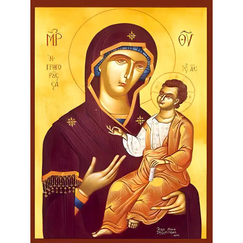 Εικόνα Ορθοδοξίας με περίγραμμα χρυσό σε ξύλο Φλαμουρίας  με  βάση Εικόνα ΠΑΝΑΓΙΑ ΜΕ ΧΡΙΣΤΟ, ΟΔΗΓΗΤΡΙΑ, ΓΡΗΓΟΡΟΥΣΑ Χειροποίητη Ελληνορθόδοξη εικόνα του Ιησού Χριστού, Κρεμαστή πλάκα βυζαντινής τέχνης, χριστιανική τέχνη Διάσταση 15x11 cm (5,9x4,3 ίντσες)  INTRAEK-337757864242