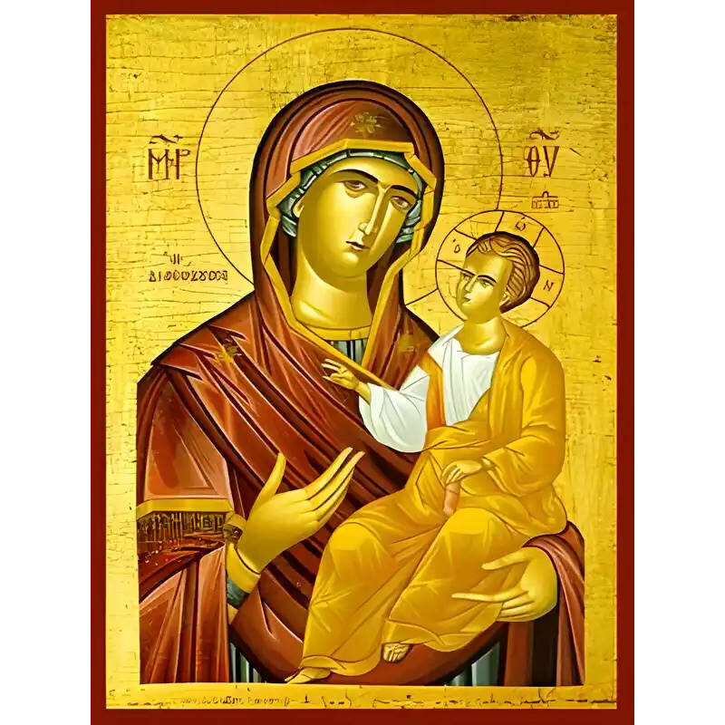 Εικόνα Ορθοδοξίας με περίγραμμα χρυσό σε ξύλο Φλαμουρίας  με  βάση Εικόνα ΠΑΝΑΓΙΑ ΜΕ ΧΡΙΣΤΟ, ΟΔΗΓΗΤΡΙΑ, ΔΙΑΣΩΖΟΥΣΑ Χειροποίητη Ελληνορθόδοξη εικόνα του Ιησού Χριστού, Κρεμαστή πλάκα βυζαντινής τέχνης, χριστιανική τέχνη Διάσταση 15x11 cm (5,9x4,3 ίντσες)  INTRAEK-337757864240