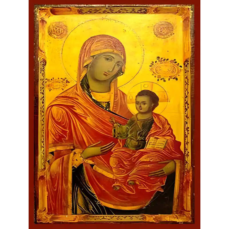 Εικόνα Ορθοδοξίας με περίγραμμα χρυσό σε ξύλο Φλαμουρίας  με  βάση Εικόνα ΠΑΝΑΓΙΑ ΜΕ ΧΡΙΣΤΟ, ΟΔΗΓΗΤΡΙΑ, ΕΛΕΟΥΣΑ Χειροποίητη Ελληνορθόδοξη εικόνα του Ιησού Χριστού, Κρεμαστή πλάκα βυζαντινής τέχνης, χριστιανική τέχνη Διάσταση 15x11 cm (5,9x4,3 ίντσες)  INTRAEK-337757864239