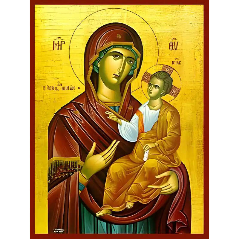 Εικόνα Ορθοδοξίας με περίγραμμα χρυσό σε ξύλο Φλαμουρίας  με  βάση Εικόνα ΠΑΝΑΓΙΑ ΜΕ ΧΡΙΣΤΟ, ΟΔΗΓΗΤΡΙΑ, Η ΕΛΠΙΣ ΤΩΝ ΠΙΣΤΩΝ Χειροποίητη Ελληνορθόδοξη εικόνα του Ιησού Χριστού, Κρεμαστή πλάκα βυζαντινής τέχνης, χριστιανική τέχνη Διάσταση 15x11 cm (5,9x4,3 ίντσες)  INTRAEK-337757864238