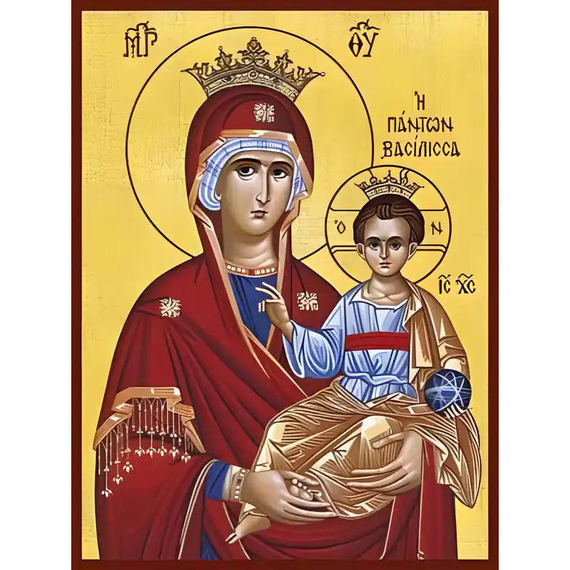 Εικόνα Ορθοδοξίας με περίγραμμα χρυσό σε ξύλο Φλαμουρίας  με  βάση Εικόνα ΠΑΝΑΓΙΑ ΜΕ ΧΡΙΣΤΟ, ΟΔΗΓΗΤΡΙΑ, Η ΠΑΝΤΩΝ ΒΑΣΙΛΙΣΣΑ Χειροποίητη Ελληνορθόδοξη εικόνα του Ιησού Χριστού, Κρεμαστή πλάκα βυζαντινής τέχνης, χριστιανική τέχνη Διάσταση 15x11 cm (5,9x4,3 ίντσες)  INTRAEK-337757864235
