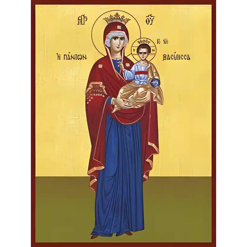 Εικόνα Ορθοδοξίας με περίγραμμα χρυσό σε ξύλο Φλαμουρίας  με  βάση Εικόνα ΠΑΝΑΓΙΑ ΜΕ ΧΡΙΣΤΟ, ΟΔΗΓΗΤΡΙΑ, Η ΠΑΝΤΩΝ ΒΑΣΙΛΙΣΣΑ, ΟΛΟΣΩΜΗ Χειροποίητη Ελληνορθόδοξη εικόνα του Ιησού Χριστού, Κρεμαστή πλάκα βυζαντινής τέχνης, χριστιανική τέχνη Διάσταση 15x11 cm (5,9x4,3 ίντσες)  INTRAEK-337757864234