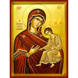 Εικόνα Ορθοδοξίας με περίγραμμα χρυσό σε ξύλο Φλαμουρίας με βάση Εικόνα ΠΑΝΑΓΙΑ ΜΕ ΧΡΙΣΤΟ, ΟΔΗΓΗΤΡΙΑ, ΚΕΧΑΡΙΤΩΜΕΝΗ Χειροποίητη Ελληνορθόδοξη εικόνα του Ιησού Χριστού, Κρεμαστή πλάκα βυζαντινής τέχνης, χριστιανική τέχνη Διάσταση 15x11 cm (5,9x4,3 ίντσες) INTRAEK-337757864233
