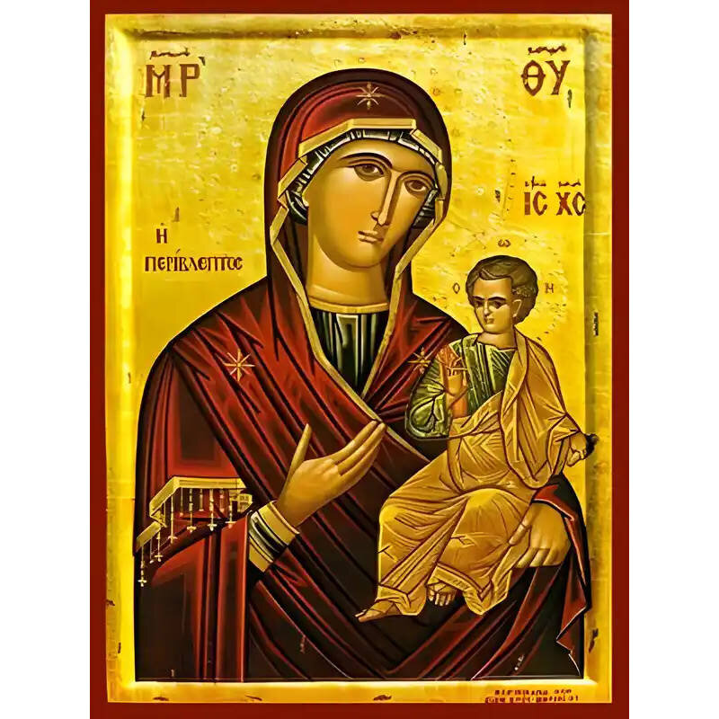 Εικόνα Ορθοδοξίας με περίγραμμα χρυσό σε ξύλο Φλαμουρίας  με  βάση Εικόνα ΠΑΝΑΓΙΑ ΜΕ ΧΡΙΣΤΟ, ΟΔΗΓΗΤΡΙΑ, ΠΕΡΙΒΛΕΠΤΟΣ Χειροποίητη Ελληνορθόδοξη εικόνα του Ιησού Χριστού, Κρεμαστή πλάκα βυζαντινής τέχνης, χριστιανική τέχνη Διάσταση 15x11 cm (5,9x4,3 ίντσες)  INTRAEK-337757864224