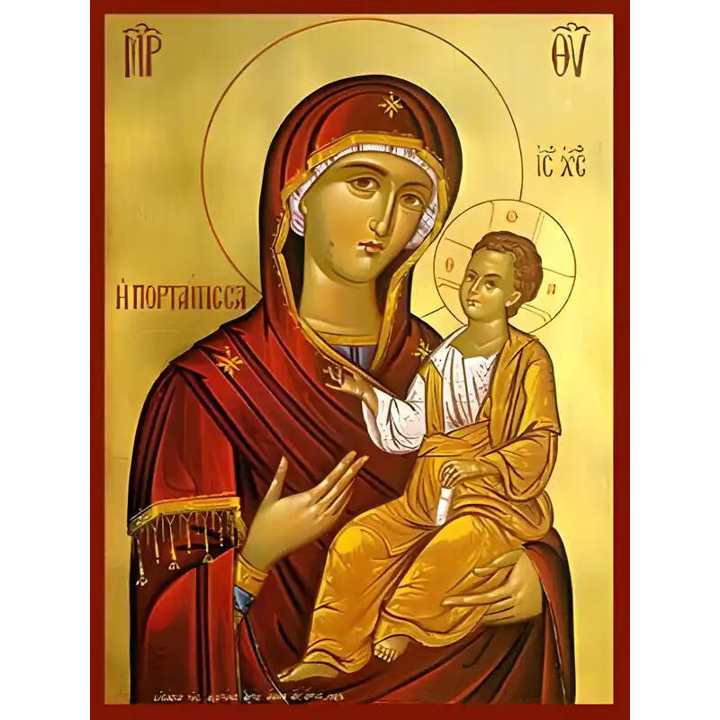 Εικόνα Ορθοδοξίας με περίγραμμα χρυσό σε ξύλο Φλαμουρίας  με  βάση Εικόνα ΠΑΝΑΓΙΑ ΜΕ ΧΡΙΣΤΟ, ΟΔΗΓΗΤΡΙΑ, ΠΟΡΤΑΪΤΙΣΣΑ ΤΩΝ ΙΒΗΡΩΝ Χειροποίητη Ελληνορθόδοξη εικόνα του Ιησού Χριστού, Κρεμαστή πλάκα βυζαντινής τέχνης, χριστιανική τέχνη Διάσταση 15x11 cm (5,9x4,3 ίντσες)  INTRAEK-337757864223