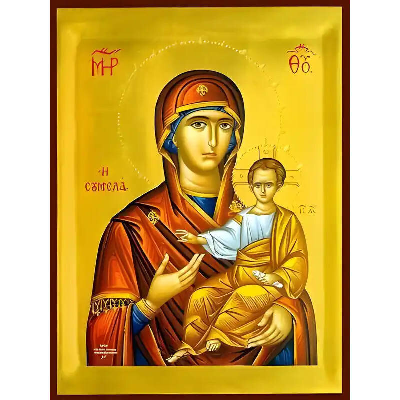 Εικόνα Ορθοδοξίας με περίγραμμα χρυσό σε ξύλο Φλαμουρίας  με  βάση Εικόνα ΠΑΝΑΓΙΑ ΜΕ ΧΡΙΣΤΟ, ΟΔΗΓΗΤΡΙΑ, ΣΟΥΜΕΛΑ Χειροποίητη Ελληνορθόδοξη εικόνα του Ιησού Χριστού, Κρεμαστή πλάκα βυζαντινής τέχνης, χριστιανική τέχνη Διάσταση 15x11 cm (5,9x4,3 ίντσες)  INTRAEK-337757863704
