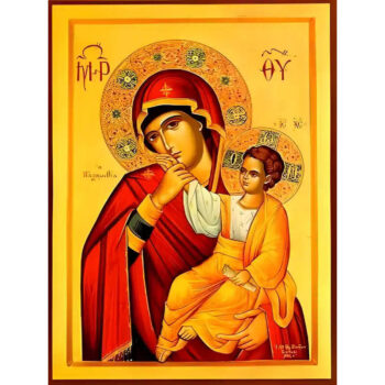 Εικόνα Ορθοδοξίας με περίγραμμα χρυσό σε ξύλο Φλαμουρίας με βάση Εικόνα ΠΑΝΑΓΙΑ ΜΕ ΧΡΙΣΤΟ, ΠΑΡΑΜΥΘΙΑ Χειροποίητη Ελληνορθόδοξη εικόνα του Ιησού Χριστού, Κρεμαστή πλάκα βυζαντινής τέχνης, χριστιανική τέχνη Διάσταση 15x11 cm (5,9x4,3 ίντσες) INTRAEK-337757864208 - Image 1
