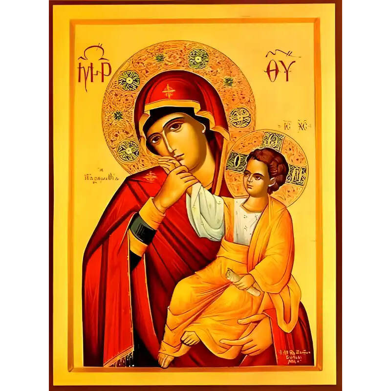 Εικόνα Ορθοδοξίας με περίγραμμα χρυσό σε ξύλο Φλαμουρίας  με  βάση Εικόνα ΠΑΝΑΓΙΑ ΜΕ ΧΡΙΣΤΟ, ΠΑΡΑΜΥΘΙΑ Χειροποίητη Ελληνορθόδοξη εικόνα του Ιησού Χριστού, Κρεμαστή πλάκα βυζαντινής τέχνης, χριστιανική τέχνη Διάσταση 15x11 cm (5,9x4,3 ίντσες)  INTRAEK-337757864208