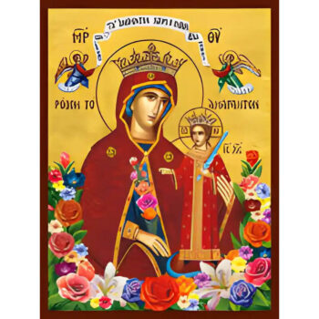 Εικόνα Ορθοδοξίας με περίγραμμα χρυσό σε ξύλο Φλαμουρίας με βάση Εικόνα ΠΑΝΑΓΙΑ ΜΕ ΧΡΙΣΤΟ, ΡΟΔΟ ΤΟ ΑΜΑΡΑΝΤΟ Χειροποίητη Ελληνορθόδοξη εικόνα του Ιησού Χριστού, Κρεμαστή πλάκα βυζαντινής τέχνης, χριστιανική τέχνη Διάσταση 15x11 cm (5,9x4,3 ίντσες) INTRAEK-337757864196 - Image 1