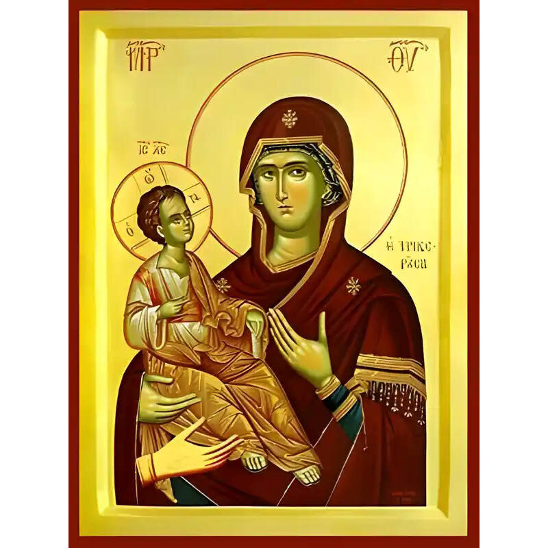 Εικόνα Ορθοδοξίας με περίγραμμα χρυσό σε ξύλο Φλαμουρίας  με  βάση Εικόνα ΠΑΝΑΓΙΑ ΜΕ ΧΡΙΣΤΟ, ΤΡΙΧΕΡΟΥΣΑ Χειροποίητη Ελληνορθόδοξη εικόνα του Ιησού Χριστού, Κρεμαστή πλάκα βυζαντινής τέχνης, χριστιανική τέχνη Διάσταση 15x11 cm (5,9x4,3 ίντσες)  INTRAEK-337757864192