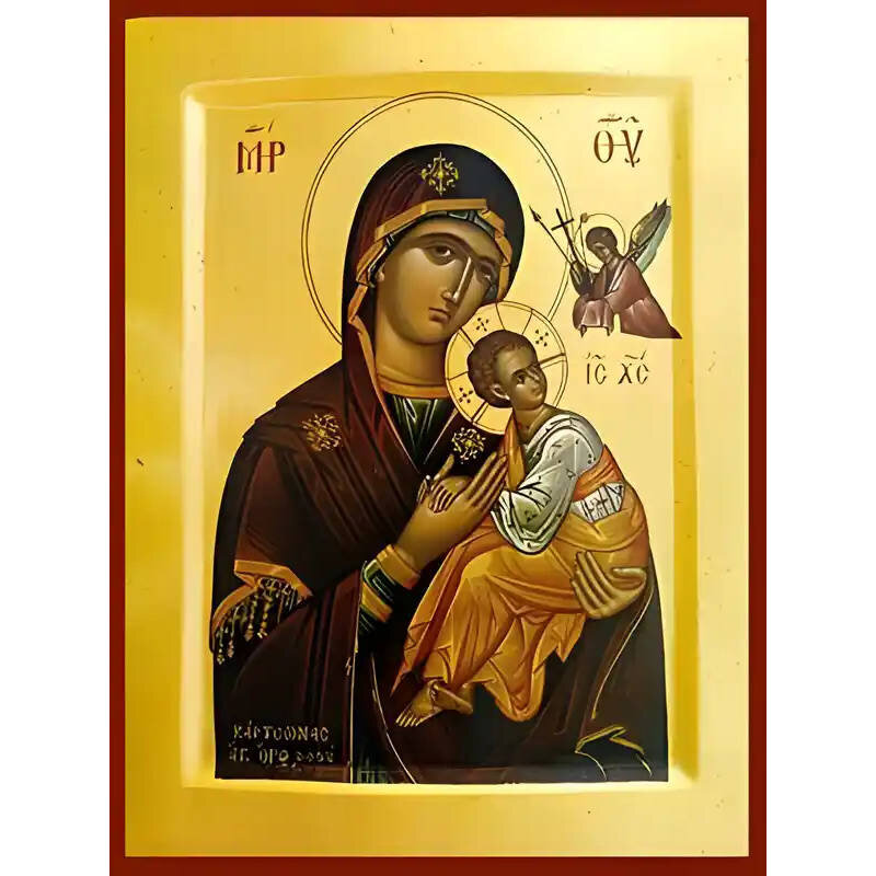 Εικόνα Ορθοδοξίας με περίγραμμα χρυσό σε ξύλο Φλαμουρίας  με  βάση Εικόνα ΠΑΝΑΓΙΑ ΜΕ ΧΡΙΣΤΟ, ΦΟΒΕΡΑ ΠΡΟΣΤΑΣΙΑ Χειροποίητη Ελληνορθόδοξη εικόνα του Ιησού Χριστού, Κρεμαστή πλάκα βυζαντινής τέχνης, χριστιανική τέχνη Διάσταση 15x11 cm (5,9x4,3 ίντσες)  INTRAEK-337757864189