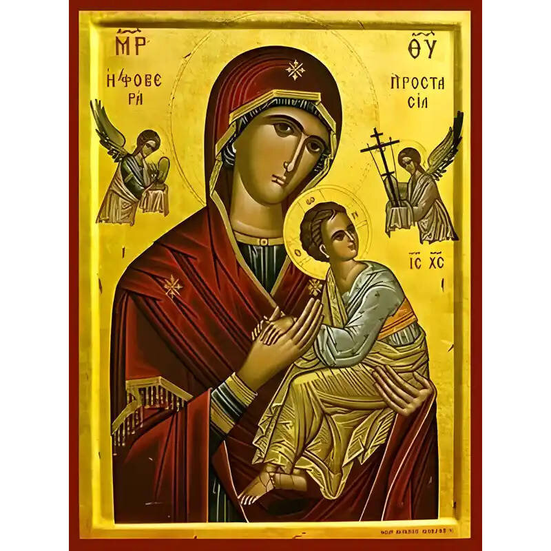 Εικόνα Ορθοδοξίας με περίγραμμα χρυσό σε ξύλο Φλαμουρίας  με  βάση Εικόνα ΠΑΝΑΓΙΑ ΜΕ ΧΡΙΣΤΟ, ΦΟΒΕΡΑ ΠΡΟΣΤΑΣΙΑ Χειροποίητη Ελληνορθόδοξη εικόνα του Ιησού Χριστού, Κρεμαστή πλάκα βυζαντινής τέχνης, χριστιανική τέχνη Διάσταση 15x11 cm (5,9x4,3 ίντσες)  INTRAEK-337757863698