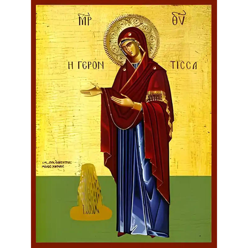 Εικόνα Ορθοδοξίας με περίγραμμα χρυσό σε ξύλο Φλαμουρίας  με  βάση Εικόνα ΠΑΝΑΓΙΑ, ΓΕΡΟΝΤΙΣΣΑ, ΟΛΟΣΩΜΗ Χειροποίητη Ελληνορθόδοξη εικόνα του Ιησού Χριστού, Κρεμαστή πλάκα βυζαντινής τέχνης, χριστιανική τέχνη Διάσταση 15x11 cm (5,9x4,3 ίντσες)  INTRAEK-337757864186