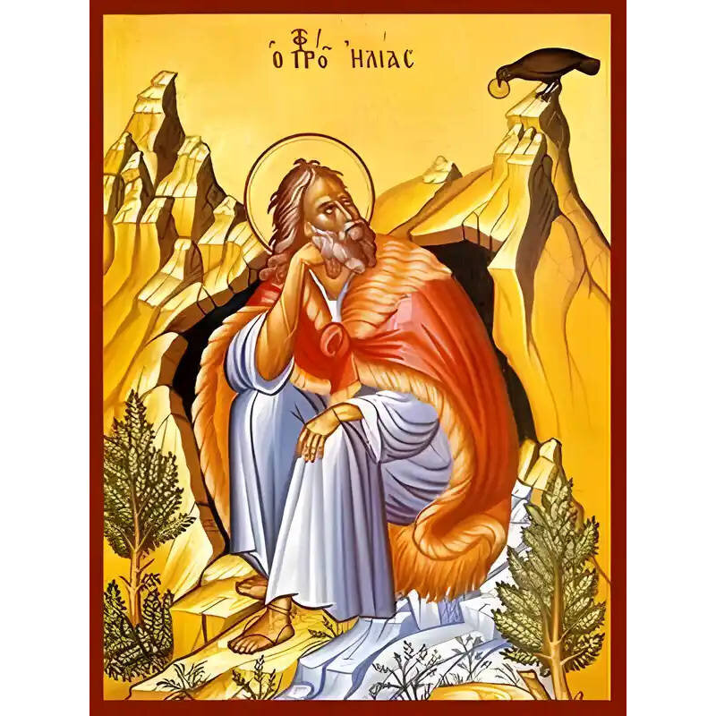 Εικόνα Ορθοδοξίας με περίγραμμα χρυσό σε ξύλο Φλαμουρίας  με  βάση Εικόνα ΠΡΟΦΗΤΗΣ ΗΛΙΑΣ, ΣΠΗΛΑΙΟ, ΟΛΟΣΩΜΟΣ Χειροποίητη Ελληνορθόδοξη εικόνα του Ιησού Χριστού, Κρεμαστή πλάκα βυζαντινής τέχνης, χριστιανική τέχνη Διάσταση 15x11 cm (5,9x4,3 ίντσες)  INTRAEK-337757864148