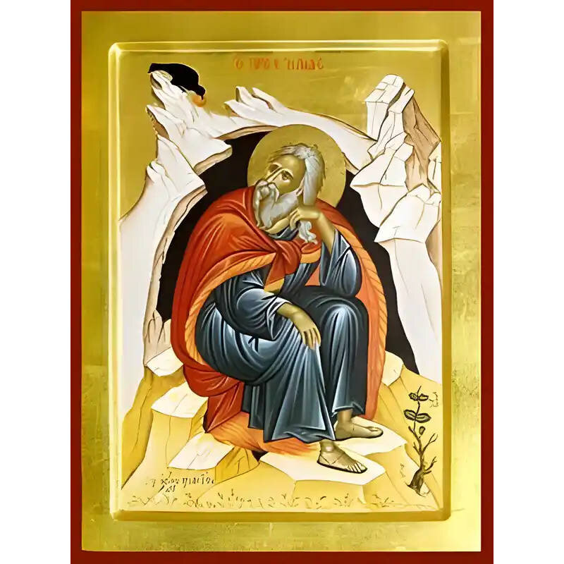 Εικόνα Ορθοδοξίας με περίγραμμα χρυσό σε ξύλο Φλαμουρίας  με  βάση Εικόνα ΠΡΟΦΗΤΗΣ ΗΛΙΑΣ, ΣΠΗΛΑΙΟ, ΟΛΟΣΩΜΟΣ Χειροποίητη Ελληνορθόδοξη εικόνα του Ιησού Χριστού, Κρεμαστή πλάκα βυζαντινής τέχνης, χριστιανική τέχνη Διάσταση 15x11 cm (5,9x4,3 ίντσες)  INTRAEK-337757864147