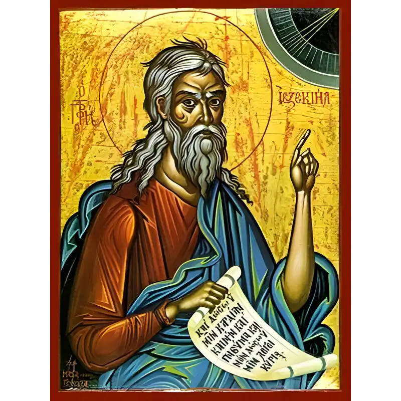 Εικόνα Ορθοδοξίας με περίγραμμα χρυσό σε ξύλο Φλαμουρίας  με  βάση Εικόνα ΠΡΟΦΗΤΗΣ ΙΕΖΕΚΙΗΛ Χειροποίητη Ελληνορθόδοξη εικόνα του Ιησού Χριστού, Κρεμαστή πλάκα βυζαντινής τέχνης, χριστιανική τέχνη Διάσταση 15x11 cm (5,9x4,3 ίντσες)  INTRAEK-337757864144