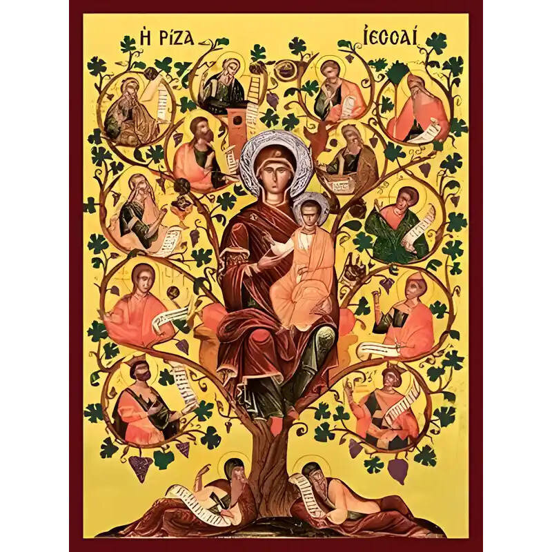Εικόνα Ορθοδοξίας με περίγραμμα χρυσό σε ξύλο Φλαμουρίας  με  βάση Εικόνα ΡΙΖΑ ΙΕΣΣΑΙ Χειροποίητη Ελληνορθόδοξη εικόνα του Ιησού Χριστού, Κρεμαστή πλάκα βυζαντινής τέχνης, χριστιανική τέχνη Διάσταση 15x11 cm (5,9x4,3 ίντσες)  INTRAEK-337757863692