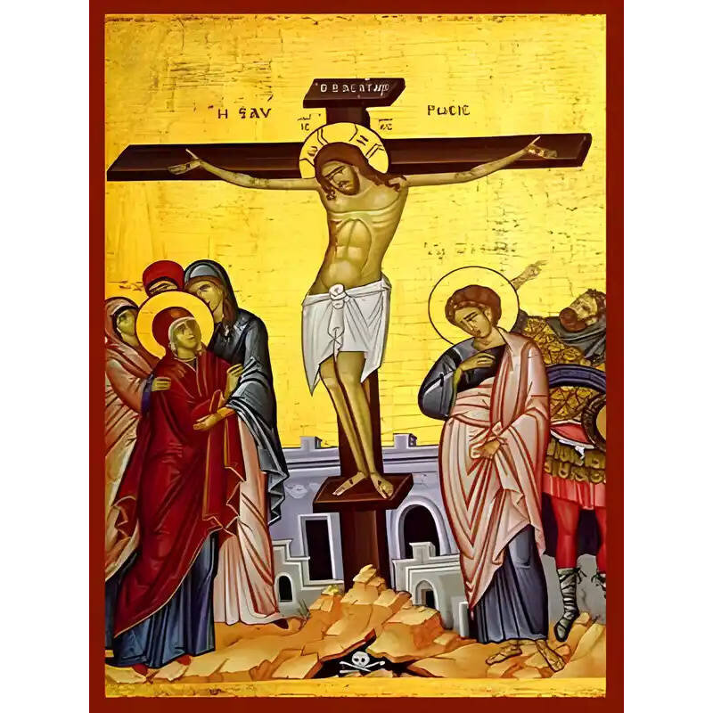 Εικόνα Ορθοδοξίας με περίγραμμα χρυσό σε ξύλο Φλαμουρίας  με  βάση Εικόνα ΣΤΑΥΡΩΣΙΣ ΧΡΙΣΤΟΥ Χειροποίητη Ελληνορθόδοξη εικόνα του Ιησού Χριστού, Κρεμαστή πλάκα βυζαντινής τέχνης, χριστιανική τέχνη Διάσταση 15x11 cm (5,9x4,3 ίντσες)  INTRAEK-337757864135